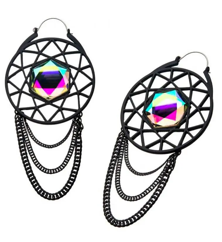 20G Cheval Black Chain Gem Plug Hoops