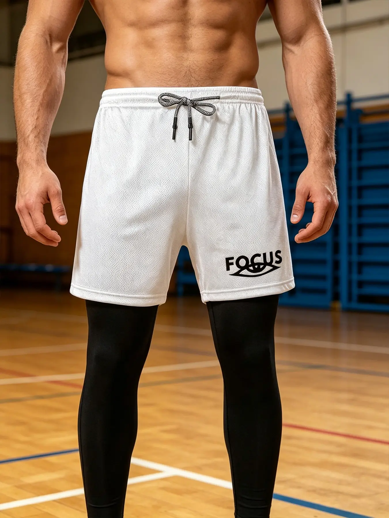 Men's 2 in 1 Running Pants Double Layer Sport Leggings Quick Dry Athletic Workout Trousers for Gym Training Joggers with Pockets with FOCUS Eye Print
