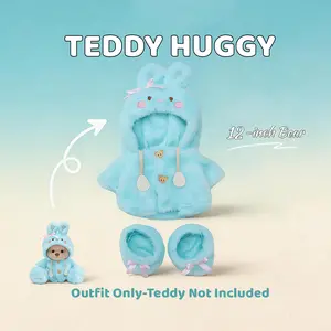 TEDDY HUGGY Cute Teddy Bear Series - Soft Fluffy Blue Rabbit Hooded Dress Set Paired with a Cute Teddy Bear - 12 Inches Tall - Soft Plush Toy with Movable Joints - The Perfect Gift for Any Age.