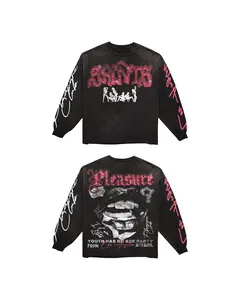 Vintage Graphic"SAINTS PLEASURE" Tops Sweatshirt streetwear, Y2K style  Casual Cotton Classic Crewneck DesignSweatshirt