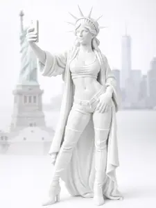 Modern Statue of Liberty Selfie Sculpture, Pop Art Figurine, Quirky Home Decor
