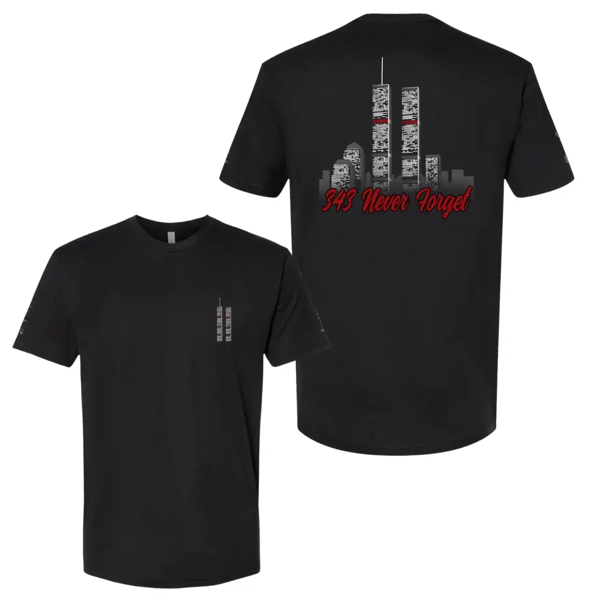 343 Never Forget T-Shirt - Sweatshirt - Hoodie, 9/11 Tribute Graphic Tee, Twin Towers Skyline Design, Soft Cotton Blend Shirt for First Responder Supporters, Patriotic Gift for Men & Women