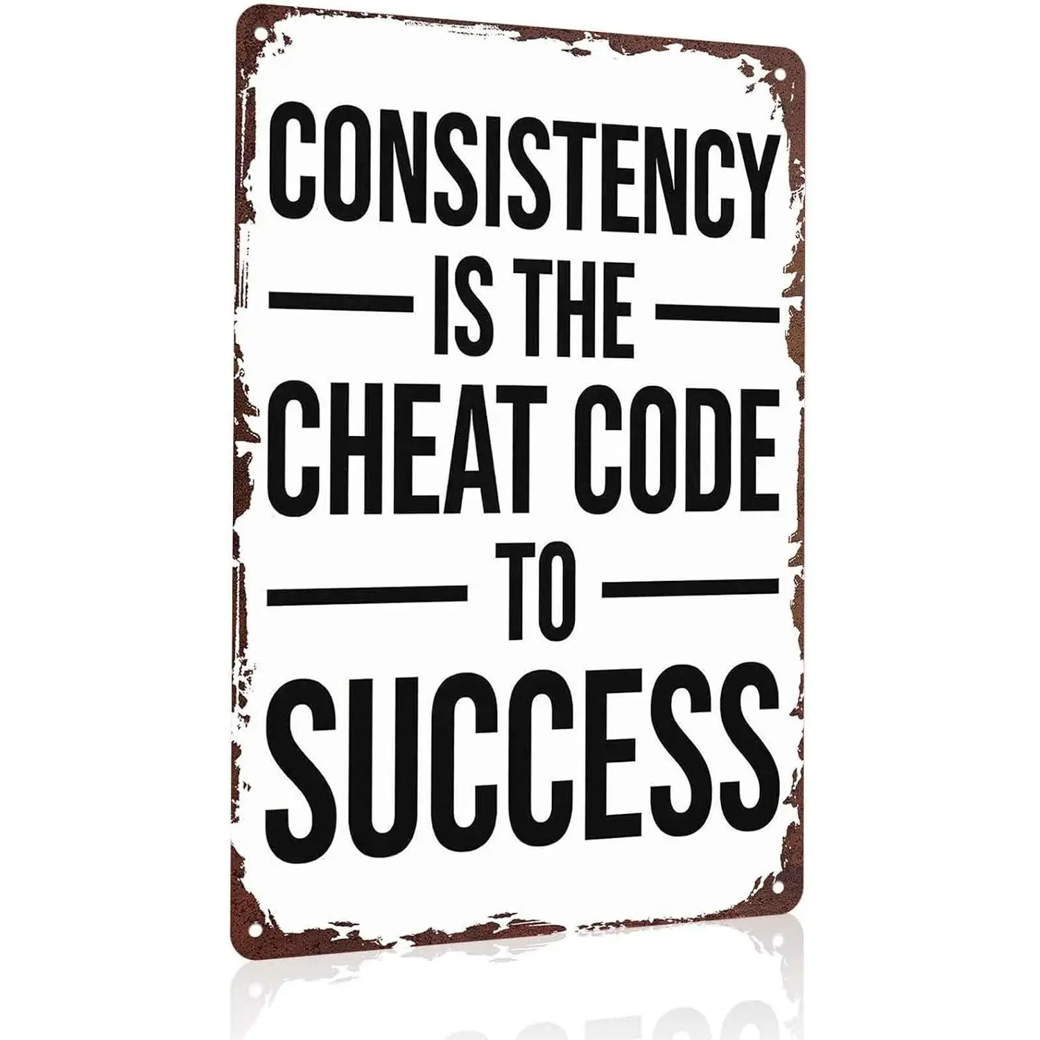 8x12 in Lightweight Aluminium Rectangle Hanging Metal Sign - "Consistency Is The Cheat Code To Success" Home Decor Decoration for Living Room, Fitness Gym, Bathroom Wall