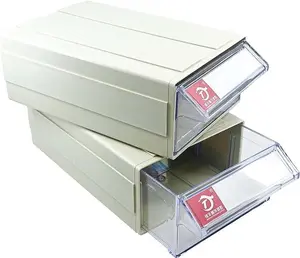 2PCS Plastic Drawers Storage Containers Stackable Bead Organizers Stacking Storage-in-Drawer Cabinet with 3PCS Clear Dividers, Garage Organizer, Home Office Organization, SMALL Items