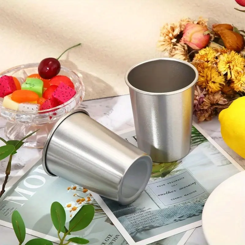 Stainless Steel Cup, 2/4/6/8/10pcs Unbreakable Stackable Pint Drinking Cup, Durable Drinkware for Home & Travel, Metal Cup