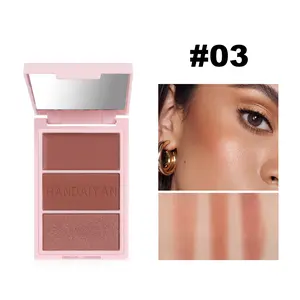 Handaiyan Compact Highlighter Contour Palette, Topical Cosmetic Multi-Use Three Colors Blush Stick, Radiant Glow Finish, Pore-Minimizing, Non-Toxic, 100g