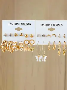 Elegant Alloy Imitation Pearl Earrings Set, 12pcs-24pcs, New Design Jewelry Collection, Women's Daily Wear Accessories