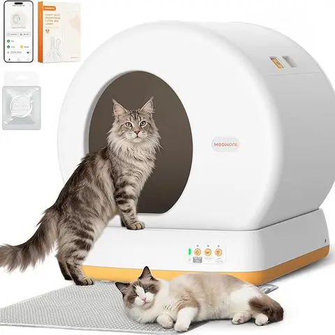 Meowant SC01 Large 57.6L Smart Automatic Litter Box - Clay-Based, 24 Months Warranty, Ultra-Quiet Operation, Odor Control, Odor-Trap Drawer, Low-Entry 4.8", App-Controlled, Auto-Safe Stop, Pee Guard, Mat, Liner Included, Multi-Pet Safe
