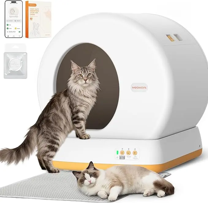 Meowant SC01 57.6L Automatic Litter Box - Self-Cleaning, Odor-Free, Ultra-Quiet, App-Controlled, with Pee Guard, Auto Safety Stop, Mat, Liner for Multi-Pet Use