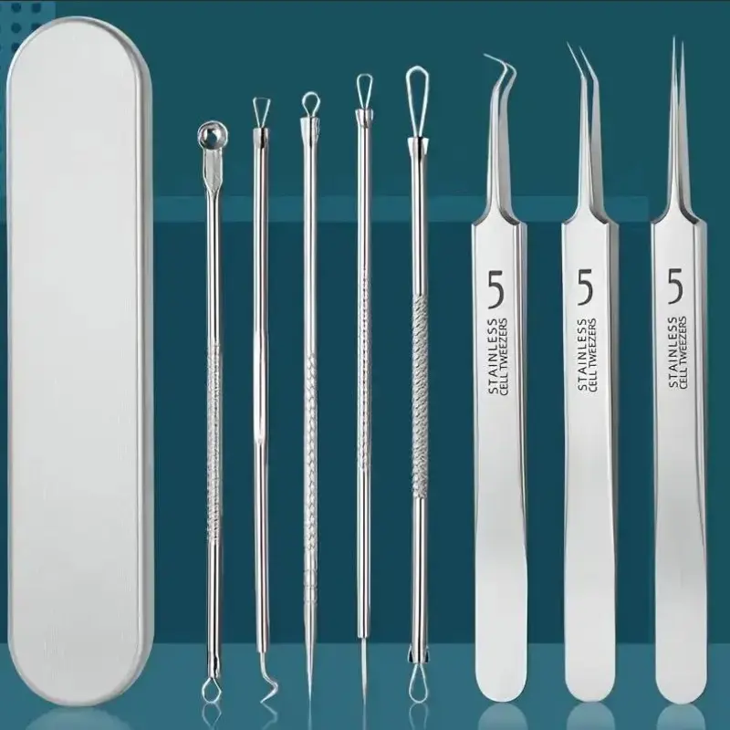Stainless Steel Blackhead Cleansing Tool Set, Precision Acne Removal Tweezers, Facial Cleansing Tools, Skin Care Tools for Women & Men, Blackhead Remover Tool