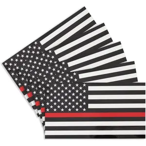 5 count Sticker  Firefighter Flag Decal Sticker - U.S Firefighter Flag Reflective Vinyl  Stickers - for  Window Bumper  Sticker (2.5 x 4.5 Inch)