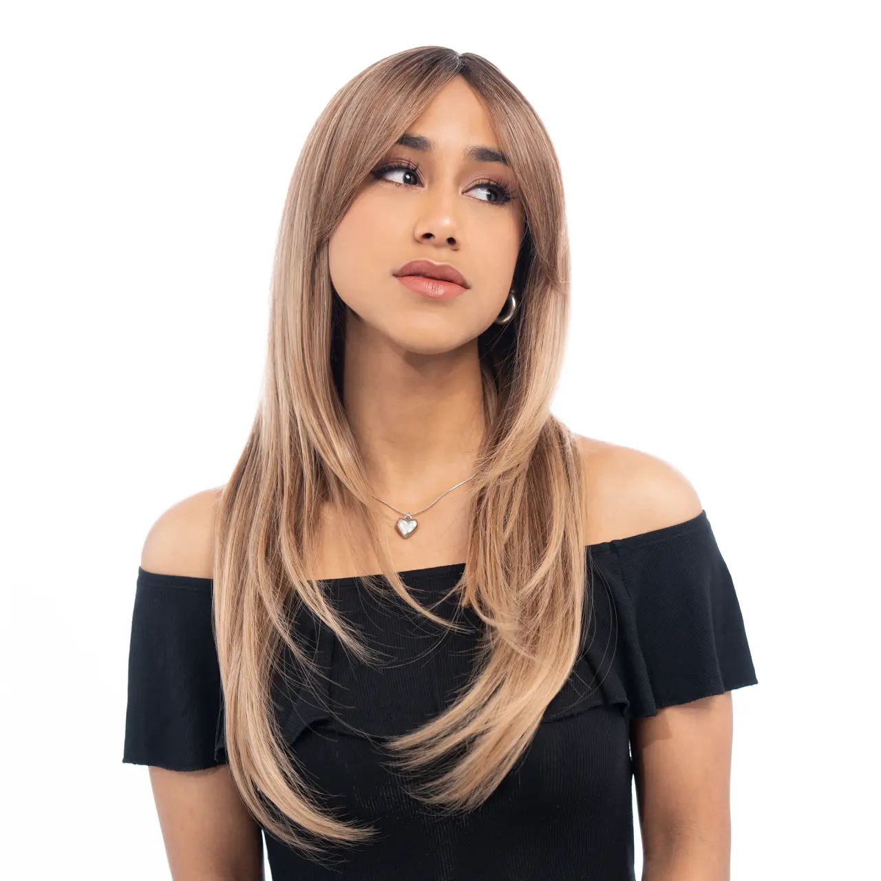 'THE JENNIFERS' 22-Inch Hazel Brown (Honey Highlights) Straight Synthetic Wig | 【Heat Resistant】 【Cap Included】 |  #8 @45 41FSGB