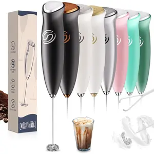 Handheld Electric Milk Frother Wand Drink Mixer Coffee Stirrers with 2 Whisks for Coffee Protein Powder - Black