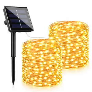 105FT Solar String Lights Outdoor, 300LED Solar Fairy Lights Waterproof, Copper Wire with 8 Modes Solar Twinkle Lights for Tree Garden Party Patio Xmas Decor - Warm White