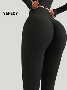 High-Waisted Butt-Lift Seamless Sports Tight Pants, Ideal for Fitness and Yoga, Solid Color Slimming Comfortable Workout Wear