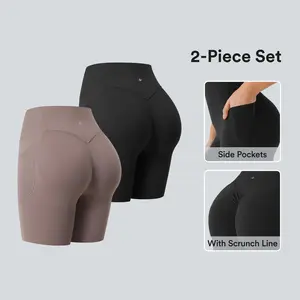 Halara 2-Piece UltraSculpt High Waisted Scrunch Butt Lifting Tummy Control Side Pocket Shaping Workout Biker Shorts Set