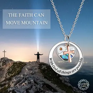 Two-tone silver and rose gold stainless steel necklace with a cross mustard seed pendant. A unique, versatile, and elegant necklace symbolizing faith, hope, and love Mother's Day