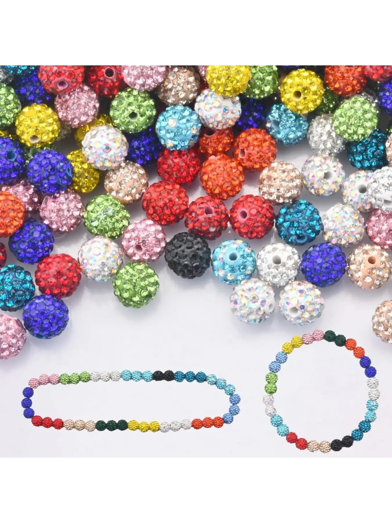60pcs Mixed Color Round Polymer Clay Rhinestone Sparkle Beads 10mm Straight Hole Spacer Beads Bead Assortment Bead Set Christmas DIY Jewelry Making Gift Accessories, Jewelry Making Supplies