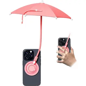 Phone Umbrella with Flexible Shaft, Foldable Sunshade with 360? Adjustable Angle, Built-in Ring Holder, Compatible with  12-16 & More Devices,  Sticker Included