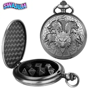 7-piece mini dice set with a five-dragon pocket watch box, portable polyhedral metal dice, Dnd Metal Dice, suitable for board games and card games, Dungeons & Dragons, an ideal gift for game enthusiasts