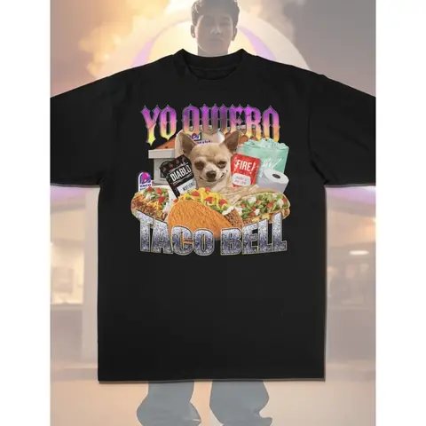 YO QUIERO Taco Bell T-Shirt Vintage 90s Bootleg Graphic Tee - Cotton Unisex Casual Streetwear, Soft Breathable Fabric, Loose Sporty Fit for Men Women, Everyday Retro Movie Humor Top