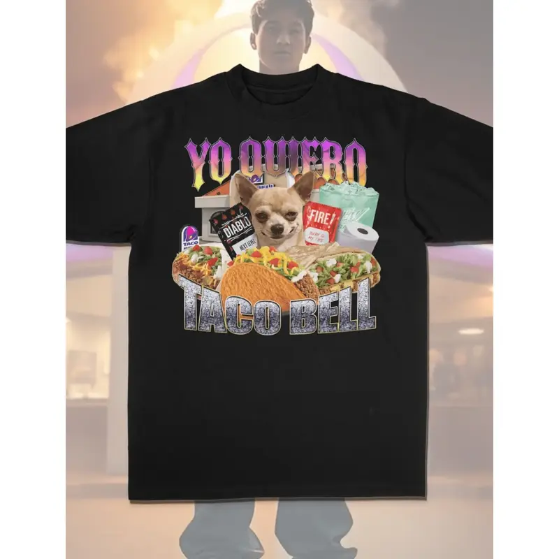 YO QUIERO Taco Bell T-Shirt Vintage 90s Bootleg Graphic Tee - Cotton Unisex Casual Streetwear, Soft Breathable Fabric, Loose Sporty Fit for Men Women, Everyday Retro Movie Humor Top