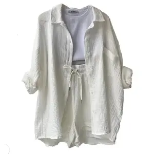 2026 New Summer Outfits Two-Piece Set  Long Sleeve Shirt High Waist Drawstring Shorts Fashion Casual Women's Clothing maria  three  piece  outfit  bachelor emoji  two  piece  outfit jaded london  set sweatsuit  set  outfit Womenswear