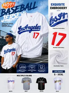 Men's Letter & Figure Patched Button Front Baseball Jersey, Casual Loose Short Sleeve V Neck Baseball Top, Jersey Tops for Fall & Winter, Men's Sportswear for Training & Competition, Jersey Tee, Sporty Jersey