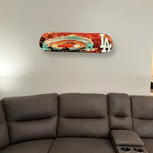 Los Angeles Baseball Stadium Skateboard Deck with Photo Print, Wall Mounting Hardware for Floating Effect, Reflective Material