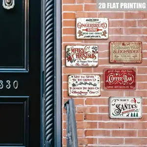 2D Flat 6pcs Vintage Christmas Metal Signs - Retro Gingerbread & Santa Themed Wall Art Decor, Durable  Holiday Decor Christmas Decorations for Home, Cafe, Bar, School, Bedroom, Bathroom, Workshop
