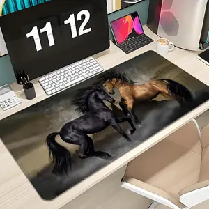 Two Horse Dueling Grassland Mouse Pad Design XXL 1000×500mm 900×400mm 800×400mm 600x300mm Large Gaming Mouse Pad - Extended, Thick, Non-Slip Rubber Base Desk Mat with Precision Stitched Edges - Washable Large Desk Pad, Desk Accessories