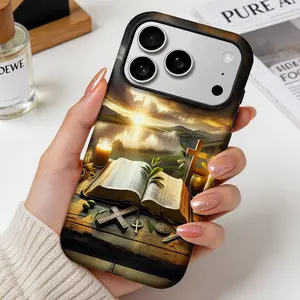 Bible Cross Faith Pattern Phone Case for iPhone 17 16 15 Pro Max 14 Plus 13 12 11 Air Dual Layer Premium Durable Shell TPU Inner Shockproof Drop Protection Half-Wrap Cover Christian Aesthetic Gift Idea Smartphone Casing FLLM260520007 Rustic Silicone