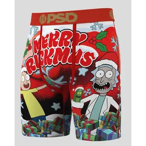 PSD Men's Rick & Morty Merry Rickmas Boxer Brief - Standard Length 7 Inch Inseam, Soft and Breathable Poly Blend Fabric