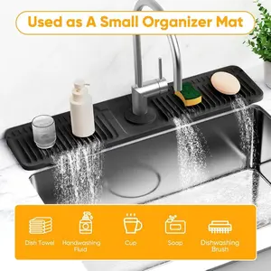 24'' Longer Faucet Mat for Kitchen Sink Splash Guard[7° Slope Fast Self-draining][Snap Lock Fit]Kitchen Sink Faucet Mat Splash Guard Kitchen Sink Area Water Splash Guard Behind Faucet Draining Mat