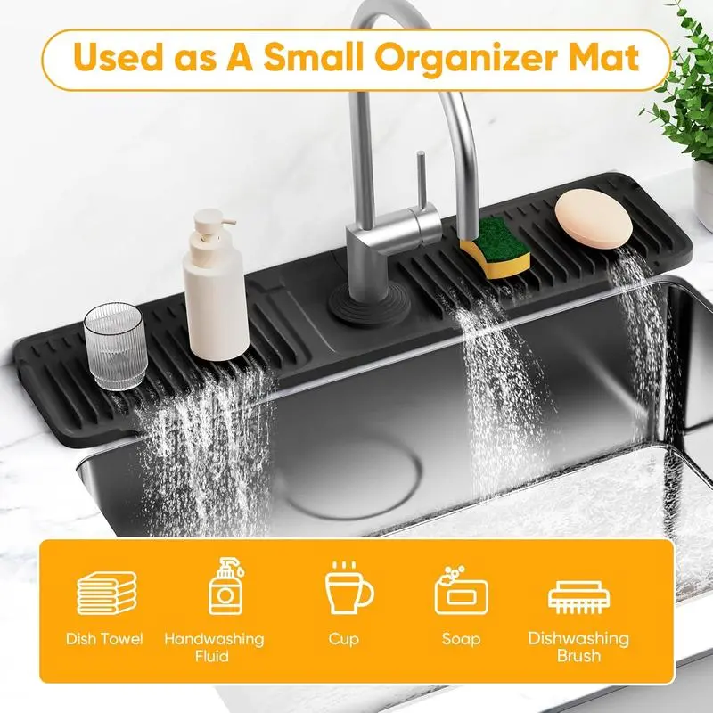 24'' Longer Faucet Mat for Kitchen Sink Splash Guard[7° Slope Fast Self-draining][Snap Lock Fit]Kitchen Sink Faucet Mat Splash Guard Kitchen Sink Area Water Splash Guard Behind Faucet Draining Mat summerwins