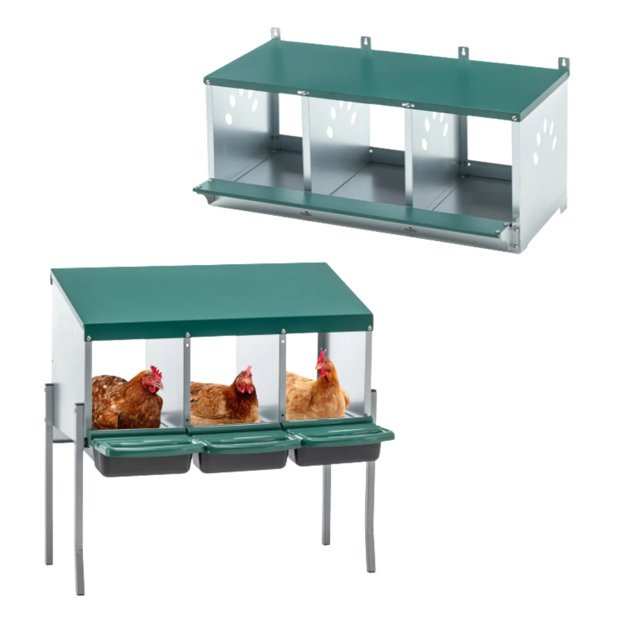 Ultimate 3-Hole Chicken Nesting Box!  Choose between LEGGED or LEGLESS options! Galvanized steel with lid cover. Easy to assemble for any coop! #poultryfarming #chickencoop #homesteading
