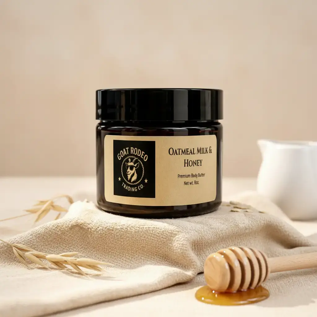 Goat Rodeo Trading Co. Body Butter Moisturizer - Oatmeal Milk & Honey Scent, Silky Body Care Blend, Deeply Nourishing Hydrator for Dry Skin, Single Item, Smooth, Cosmetic, Body Care Lotions