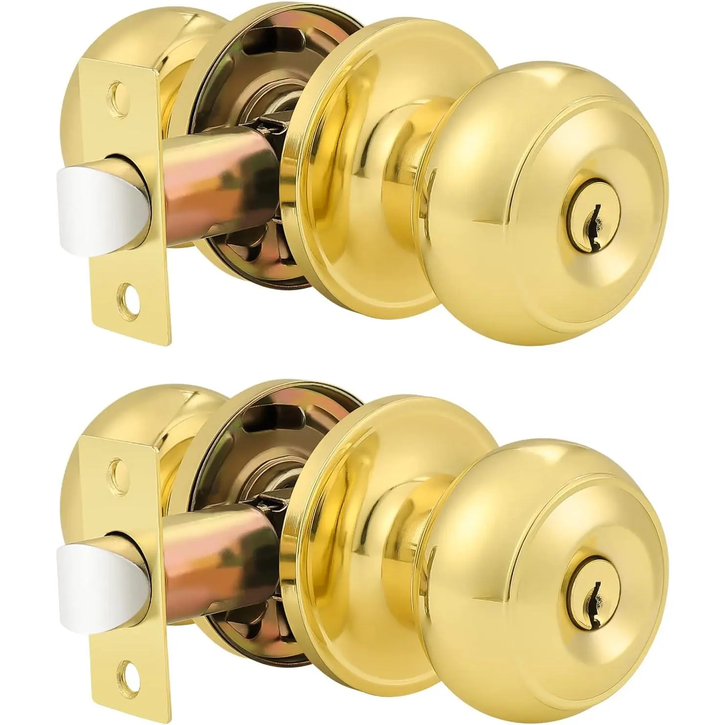 Entrance Door Knobs Door Lock Keyed Alike Lockset Polished Brass Same Key Round Ball Entry Door Knobs Pack of 2