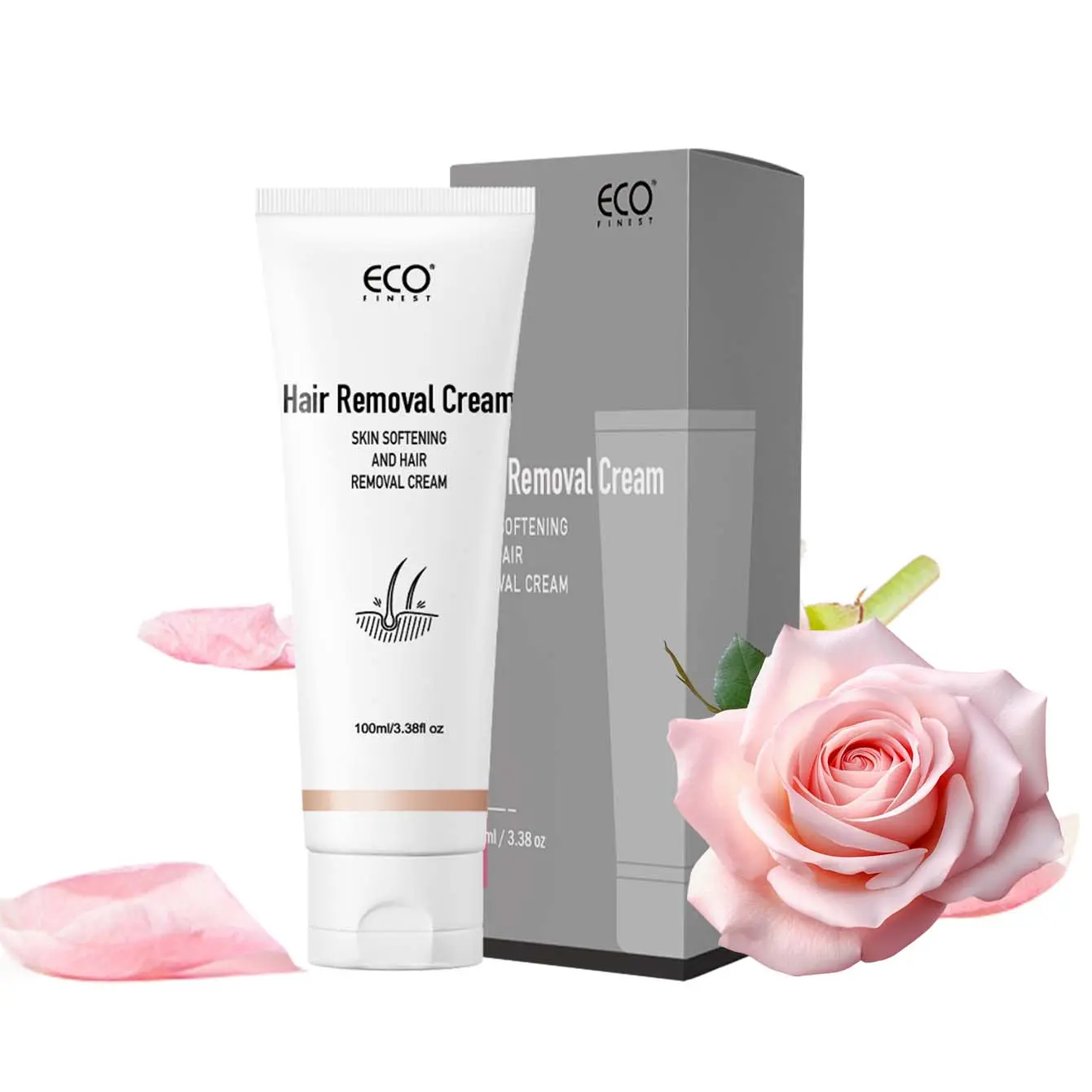 ECO Gentle Painless Hair Remover Cream - 100ml (3.38fl oz) Women's Body Care, Non-Toxic Jojoba Seed Skin-Softening Formula with Spatula, Gentle Removal for Body, Legs, Armpit Hair Removal Lotions & Creams, All Skin Types, Single Item