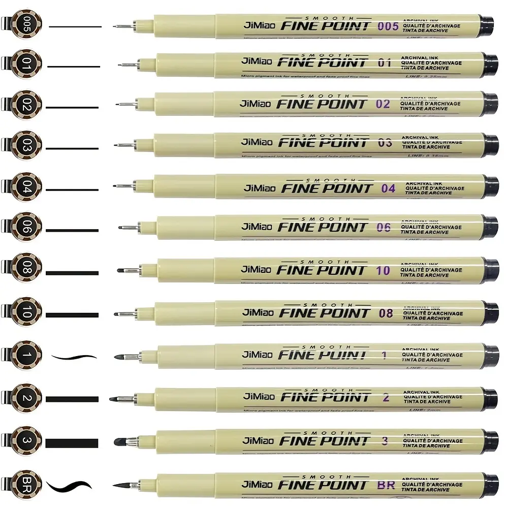 Muchcute Micro Fineliner Drawing Art Pens: 12 Black Artist Supplies Adults Waterproof Archival Ink Set Fine Line Markers Liner,Sketch Outline Anime Gifts Manga Sketching Watercolor Zentangle Kit Stuff