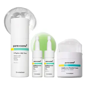 Dr.nineteen PoreXsome ReDRN Ampoule & V.Peptox Jelly Toner & CollaBooster Poreshot Cream, Pore Tightening & Firming, Korean Skincare