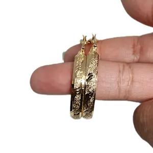 6mm Hoop Earrings with Intricate Engraving and Durable Gold Plating for Everyday Wear