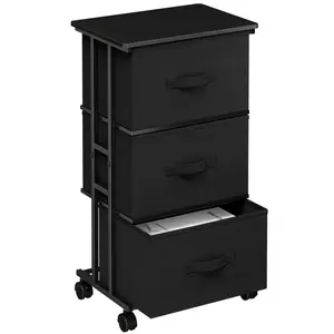 Bedroom Wheeled Makeup Dressing Station, 3 Detachable Fabric Drawer Storage Cabinet, Portable Cosmetic Organizer Storage Box