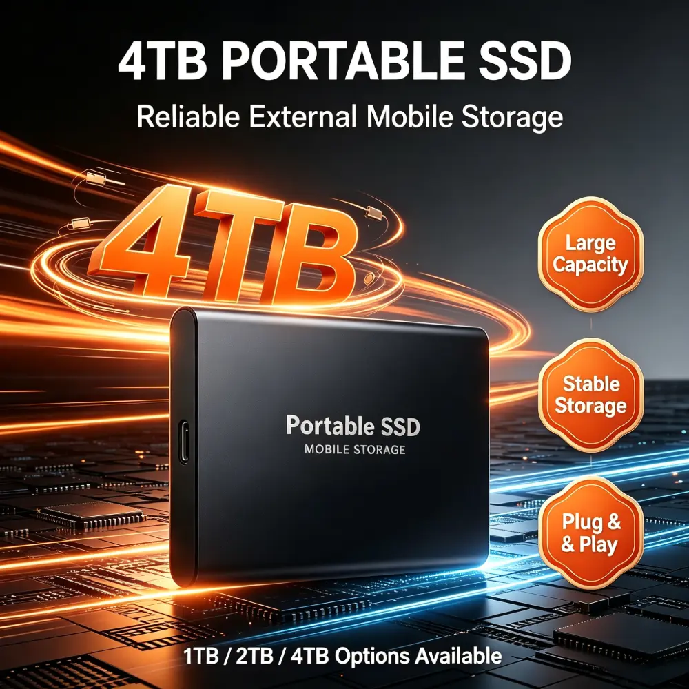 Portable External SSD - 1TB/2TB/4TB USB Type-C Data Storage Drive for Laptop, PC, Mac