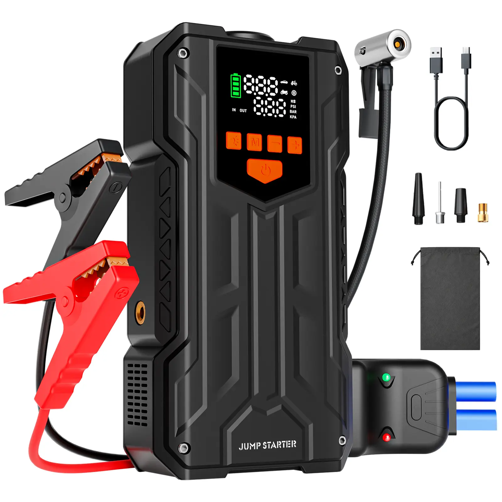 Geeneu 6000A Portable Jump Starter with Air Compressor, 12V Car Battery Jump Box (All Gas/10.0L Diesel), 150PSI Tire Inflator, Power Bank with LED Light