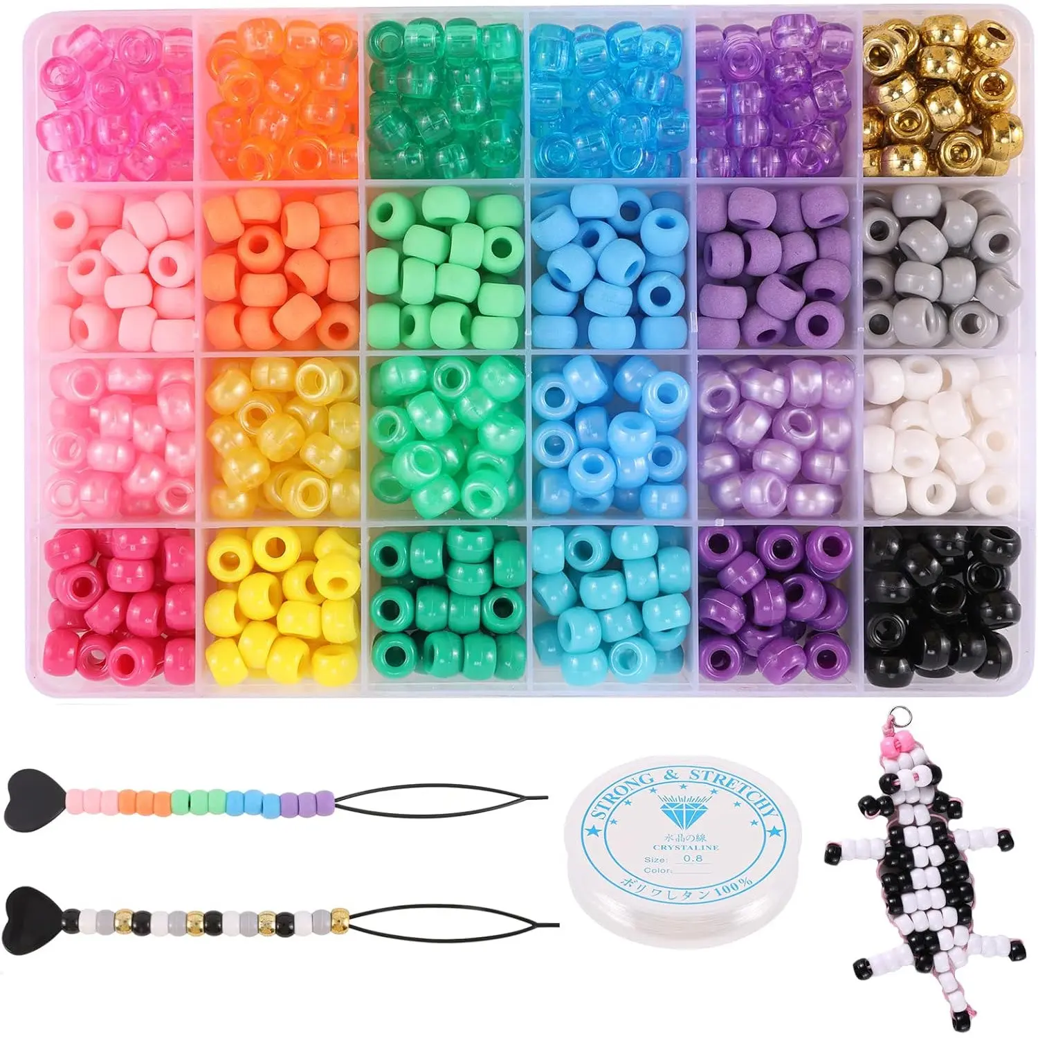 720pcs 24 Colors Pony Beads for Jewelry Making, Braided Hair Beads, Bracelet Kit, DIY Bracelets, Keychain Charms, Fashion Gifts, DIY Beading Accessories, Bead Set, Jewelry Making Supplies, Beads for Crafts