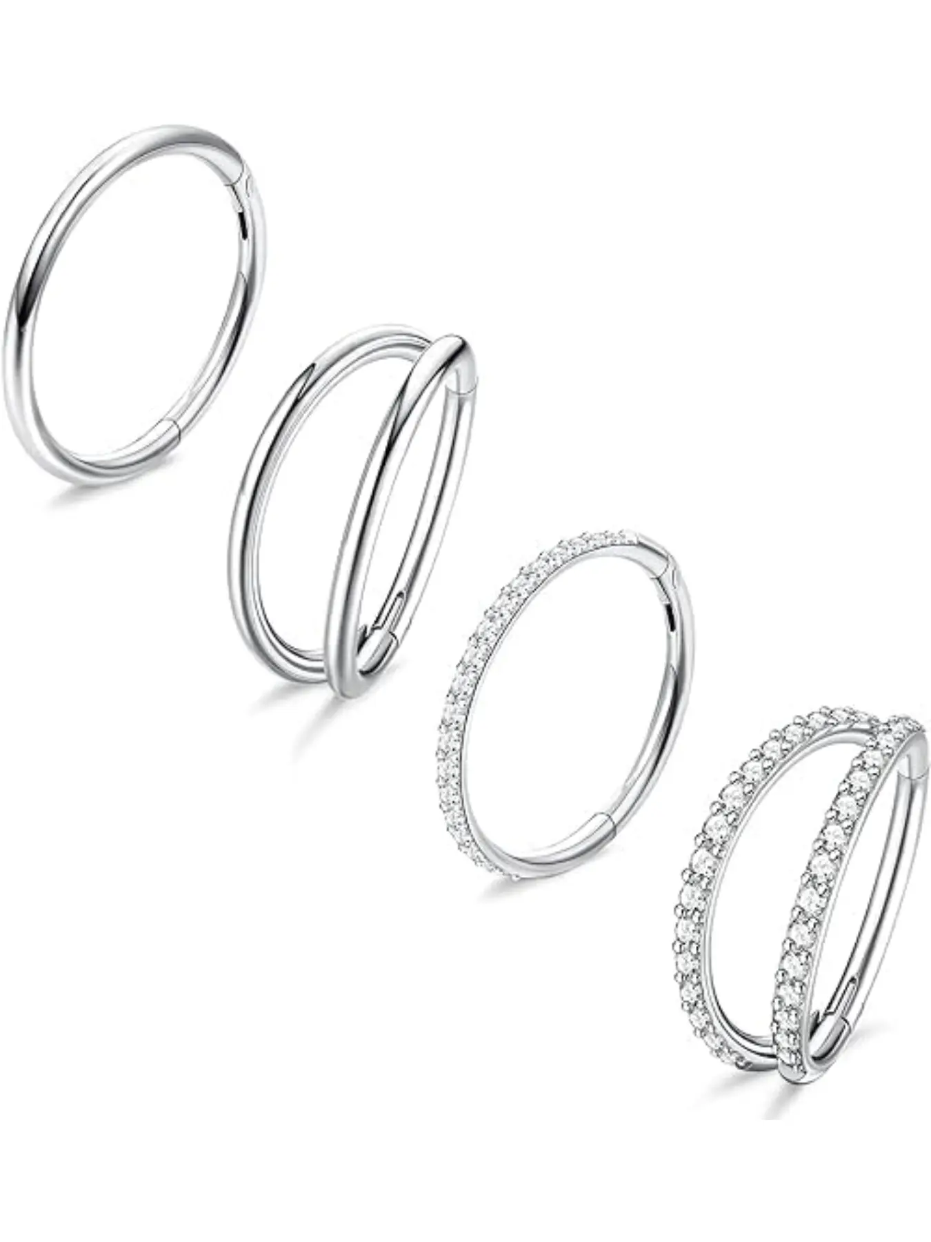 4PCS 18G Nose Rings Hoops, Steel Earrings Tragus Septum Piercing CZ Clicker Ring, Hinged Segment Conch Lip Cartilage Double Hoops 8mm 10mm For Women Men Nose Ring Body Piercing Jewelry