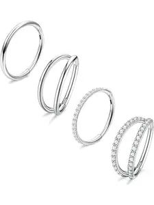 4PCS 18G Nose Rings Hoops, Nose Ring Jewelry, Steel Earrings Tragus Septum Helix Pierced Ring CZ Clicker Ring, Hinged Segment Conch Lip Cartilage Double Hoops 8mm 10mm For Women Men