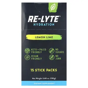 Redmond Re-Lyte® Hydration, Lemon Lime , 15 Stick Packs, 0.24 oz (6.8 g) Each