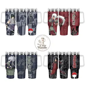 Madara Kakashi Jiraiya Sasuke 40oz Tumbler With Handle & Straw, Insulated Stainless Steel Travel Mug, Anime Inspired Ninja Cup, Leakproof Large Capacity Water Tumbler for Hot & Cold Drinks, Gift for Naruto Fans, Car Cup Holder Friendly